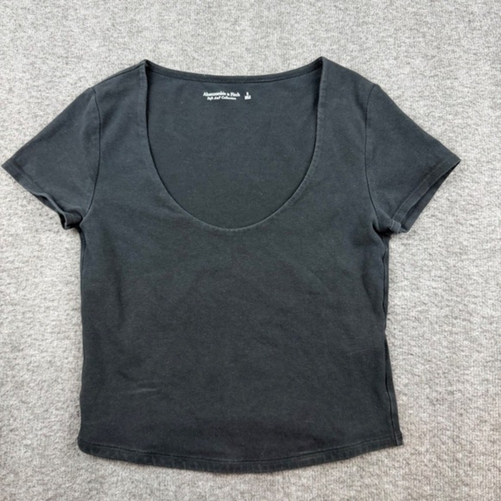 Abercrombie & Fitch T-Shirt Women's Small Black Scoop Neck Soft A&F Short Sleeve